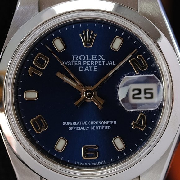 Rolex Oyster Perpetual Date Blue Dial 26mm W/Cert - Picture 2 of 14